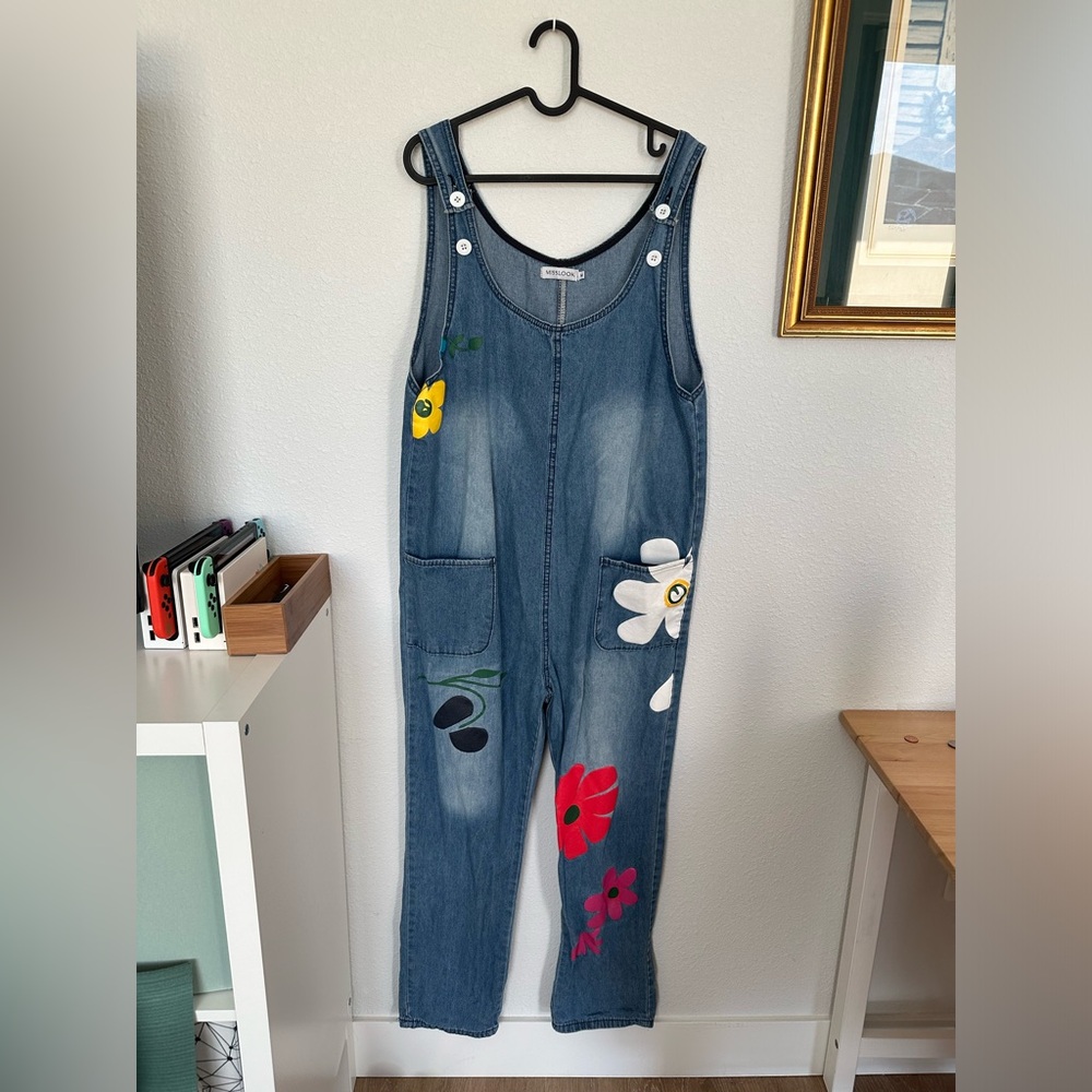 Floral Denim Overalls